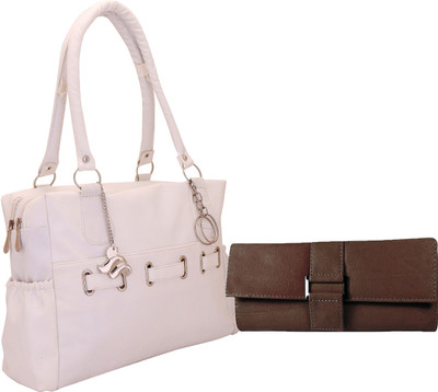 

Lady bar Shoulder Bag(White, Brown), Brown;white
