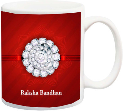

ME&YOU Raksha Bandhan Gift for Brother/ Bro /Bhai; Diamond Rakhi And Red Backgroung Printed Ceramic Mug(325 ml), Multicolor
