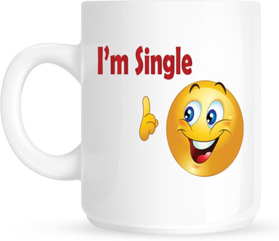 

Chanakya I Am Single White Coffee Ceramic Mug(350 ml), Multicolor