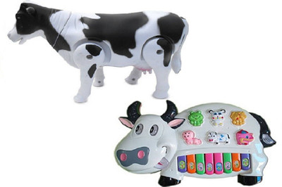 

MN OVERSEAS Musical Walking Cow with Piano(Multicolor)