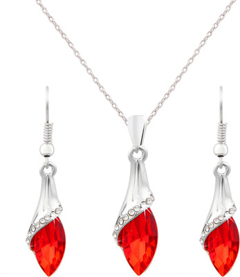 

Aaishwarya Silver Toned Red Drop Crystal Pendant Necklace Set Crystal Alloy Pendant Set
