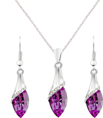 

Aaishwarya Silver Toned Purple Drop Crystal Pendant Necklace Set Crystal Alloy Pendant Set