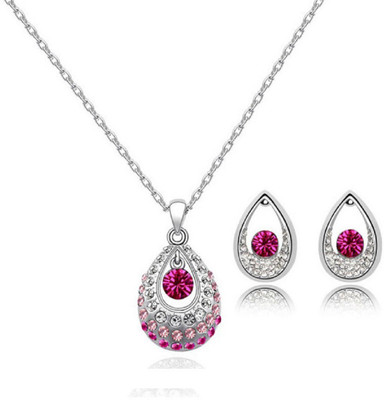 

Aaishwarya Silver Toned Fuchsia Crystal Teardrop Pendant Necklace Set Crystal Alloy Pendant Set