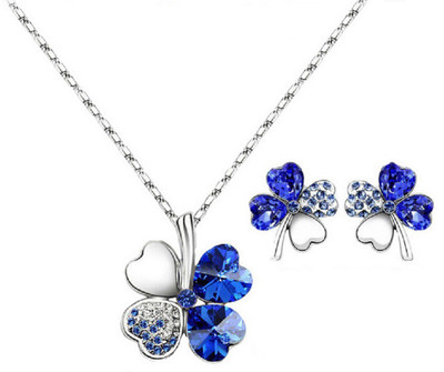 

Aaishwarya Deep Sea Blue Crystal Floral Pendant Necklace Set Crystal Alloy Pendant Set