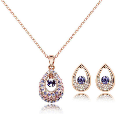 

Aaishwarya Rose Gold Toned Purple Crystal Teardrop Pendant Necklace Set Crystal Alloy Pendant Set