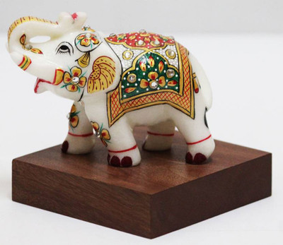 

Smstraders HandMade Meenakari Work On Marble Elephant Decorative Showpiece - 10.16 cm(Marble, Multicolor)