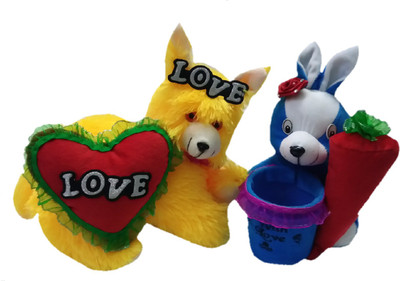 

Aparshi Cute Cat and Rabbit with Carrot pen stand stuffed soft toy (Pack of 2) - 30 cm(Multicolor)