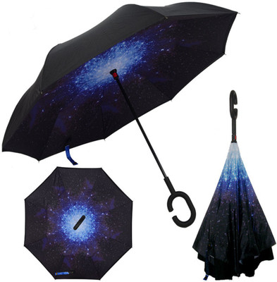 

Omkar Double Layer Hands-Free Inverted Umbrella(Black, Blue)