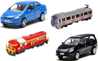 

MN OVERSEAS Multicolor Combo of City and Innova Plastic Cars with Metro and Engine(Multicolor)