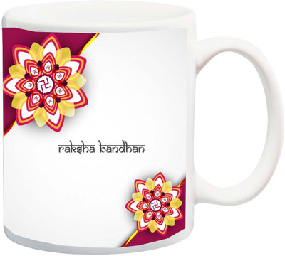 

ME&YOU Raksha Bandhan Gift for Brother/ Bro /Bhai; Happy Rakhi And Colourful Flower Printed Ceramic Mug(325 ml), Multicolor