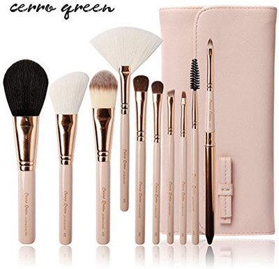 

Cerroqreen Makeup Brushes Cosmetic Brush Set Pony Hair Goat Hair Leather Traverl Pouch Bag Case(Pack of 10)