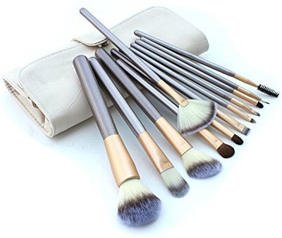 

Tolead Professional Horse Hair Cosmetics Foundation Makeup Brushes Set With White Cream-colored Case Bag(Pack of 12)