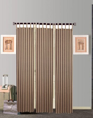 Tidy 195 cm (6 ft) Cotton Window Curtain (Pack Of 3)(Striped, Beige)