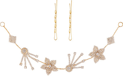 

AccessHer Stone Studded wedding and Party Fancy Premium Quality Tiara With Bobby Pins Hair Accessory Set(Gold)