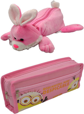 

Hrinkar Cartoon Animal and Printed Art Plastic Pencil Boxes(Set of 2, Pink)