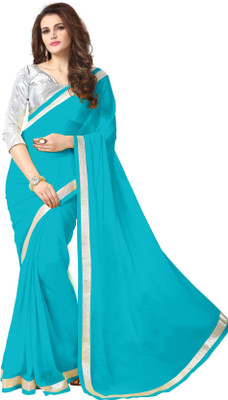 

onlinefayda Plain Daily Wear Georgette Saree(Light Blue)