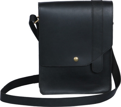 

R Stylist Men & Women Formal Black Genuine Leather Sling Bag