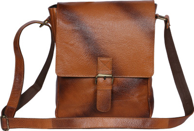 

R Stylist Men & Women Formal Tan Genuine Leather Sling Bag