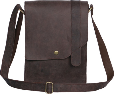

R Stylist Men & Women Brown Genuine Leather Sling Bag