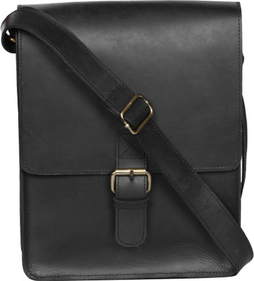 

R Stylist Men & Women Black Genuine Leather Sling Bag