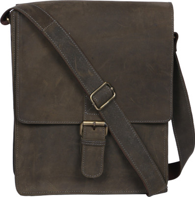 

R Stylist Men & Women Formal Green Genuine Leather Sling Bag