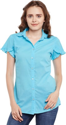 FORELEVY Casual Short Sleeve Solid Women Blue Top