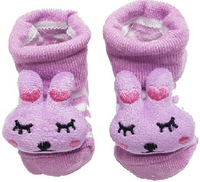 

GoodStart Purple & White Fancy Booties Cum Socks For New Born Booties(Toe to Heel Length - 8 cm Purple & White)