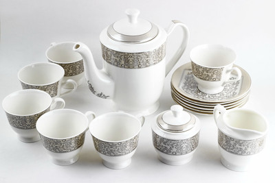 

Swagger Mughal art work tea set Bone China(Silver, White, Pack of 15)