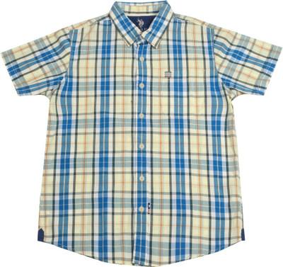 

US Polo Kids Boys Checkered Casual Yellow Shirt, Lt. yellow