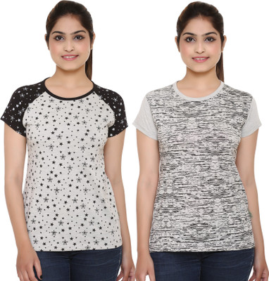 

69GAL Girls Printed Cotton T Shirt(Multicolor, Pack of 2, Grey;grey1