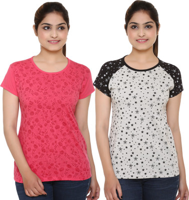 

69GAL Girls Printed Cotton T Shirt(Multicolor, Pack of 2, Grey1;pink1