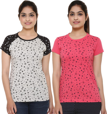 

69GAL Girls Printed Cotton T Shirt(Multicolor, Pack of 2, Grey1;pink
