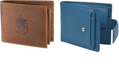 

Hidelink Men Multicolor Genuine Leather Wallet(7 Card Slots), Brown & blue