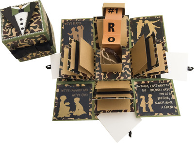 

Crack of Dawn Crafts 3 Layered Rakhi Explosion Box for Brother - Army Print Greeting Card(Green, Brown, Pack of 1)