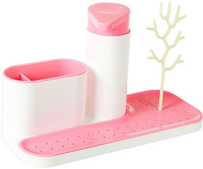 

vepson Kitchen Bathroom Sink Caddy Organizer Holder Drying Rack Shelves for Sponges Scrubbers 210 ml Soap Dispenser