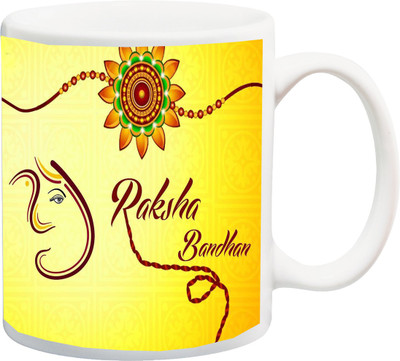 

ME&YOU Raksha Bandhan Gift for Brother/ Bro/ Bhai; Rakhi With Baghwan Ganesh Printed Ceramic Mug(325 ml), Multicolor