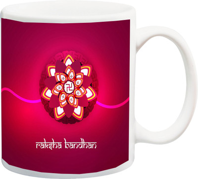 

ME&YOU Raksha Bandhan Gift for Brother/ Bro/ Bhai; Rakhi Design In Fuchsia BG Printed Ceramic Mug(325 ml), Multicolor