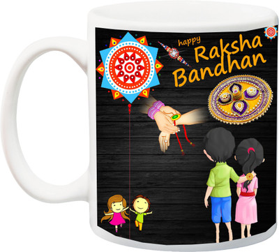 

ME&YOU Raksha Bandhan Gift for Brother/ Bro/ Bhai; Beautiful Rangoli Design Printed Ceramic Mug(325 ml), Multicolor