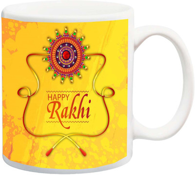 

ME&YOU Raksha Bandhan Gift for Brother/ Bro /Bhai; Happy Rakhi With Beautiful BG Printed Ceramic Mug(325 ml), Multicolor