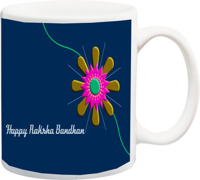 

ME&YOU Raksha Bandhan Gift for Brother/ Bro/ Bhai; Rakhi Design In Blue BG Printed Ceramic Mug(325 ml), Multicolor