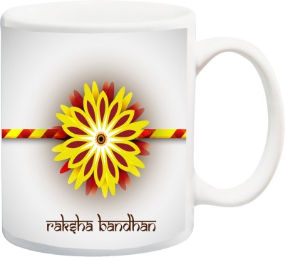 

ME&YOU Raksha Bandhan Gift for Brother/ Bro/ Bhai; Rakhi Design In White BG Printed Ceramic Mug(325 ml)