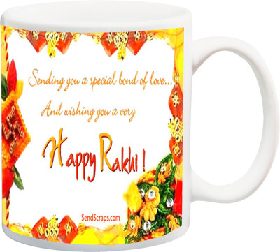 

ME&YOU Raksha Bandhan Gift for Brother/ Bro /Bhai; Wish You A Very Happy Rakhi Printed Ceramic Mug(325 ml), Multicolor