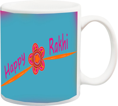 

ME&YOU Raksha Bandhan Gift for Brother/ Bro/ Bhai; Happy Rakhi in Colourful BG Printed Ceramic Mug(325 ml), Multicolor