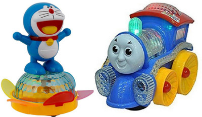 

MN OVERSEAS Multicolor Doreamon Toy and Locomotive Engine with Sound and lights(Multicolor)