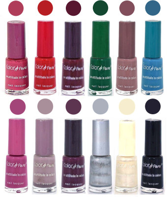 

Color Fever Neon Shine Matte 12 Pcs Set Nail Polish Red-Brown-Green-Blue-Black(Pack of 12)