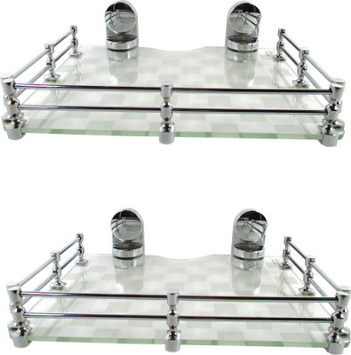 

RoyaL Indian Craft Set of 2 Queen Bracket 9 By 11 INCH White Pattern Printed Platinum Multipurpose Speaker / Set Top Box Glass Wall Shelf(Number of Shelves - 2, Clear, White)