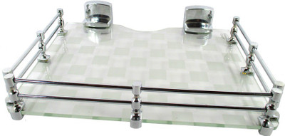 

RoyaL Indian Craft Craft Chrome Bracket 9 By 11 INCH White Pattern Printed Platinum Multipurpose Speaker / Set Top Box Glass Wall Shelf(Number of Shelves - 1, Clear, White)