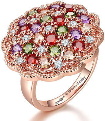 

Jewels Galaxy Luxuria Alloy Cubic Zirconia 24K Rose Gold Plated Ring, Multicolor