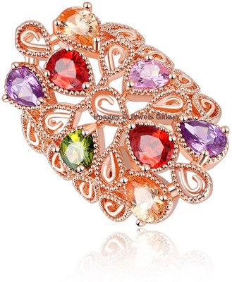 

Jewels Galaxy Luxuria Alloy Crystal 24K Rose Gold Plated Ring, Multicolor