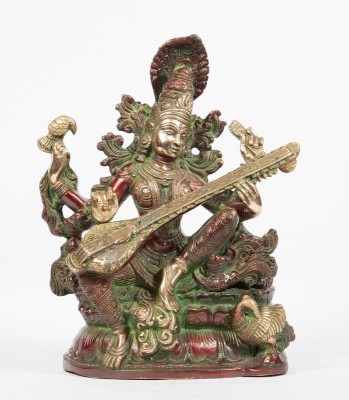 ARIHANT CRAFT Hindu Godess Saraswati Idol Sarasvati Statue Sculpture Hand Work Decorative Showpiece  -  28.5 cm(Brass, Multicolor)